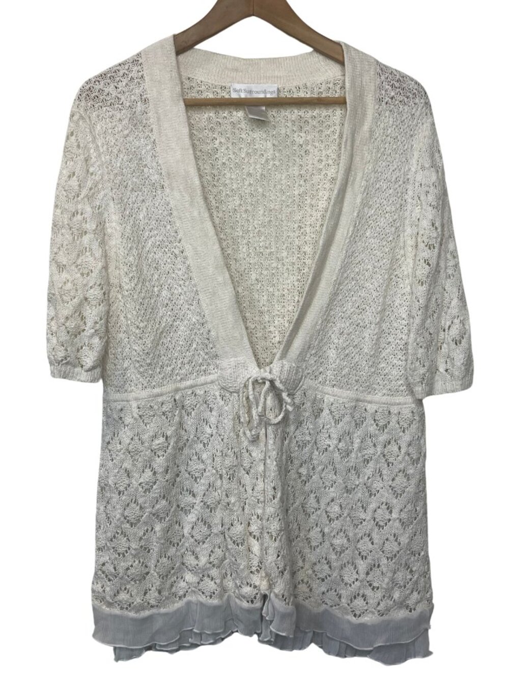 Soft Surroundings Linen Cotton Open Knit Ruffle Cardigan XL